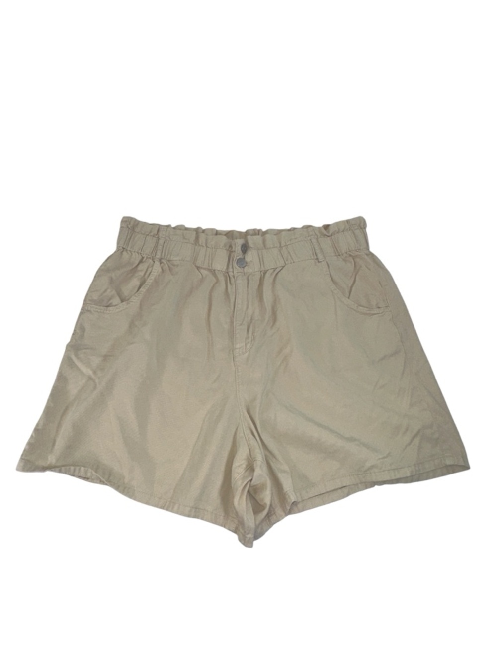 Wonderly Beige Khaki Paperbag Waist Shorts Size 18W High Rise Stretchy Waist
